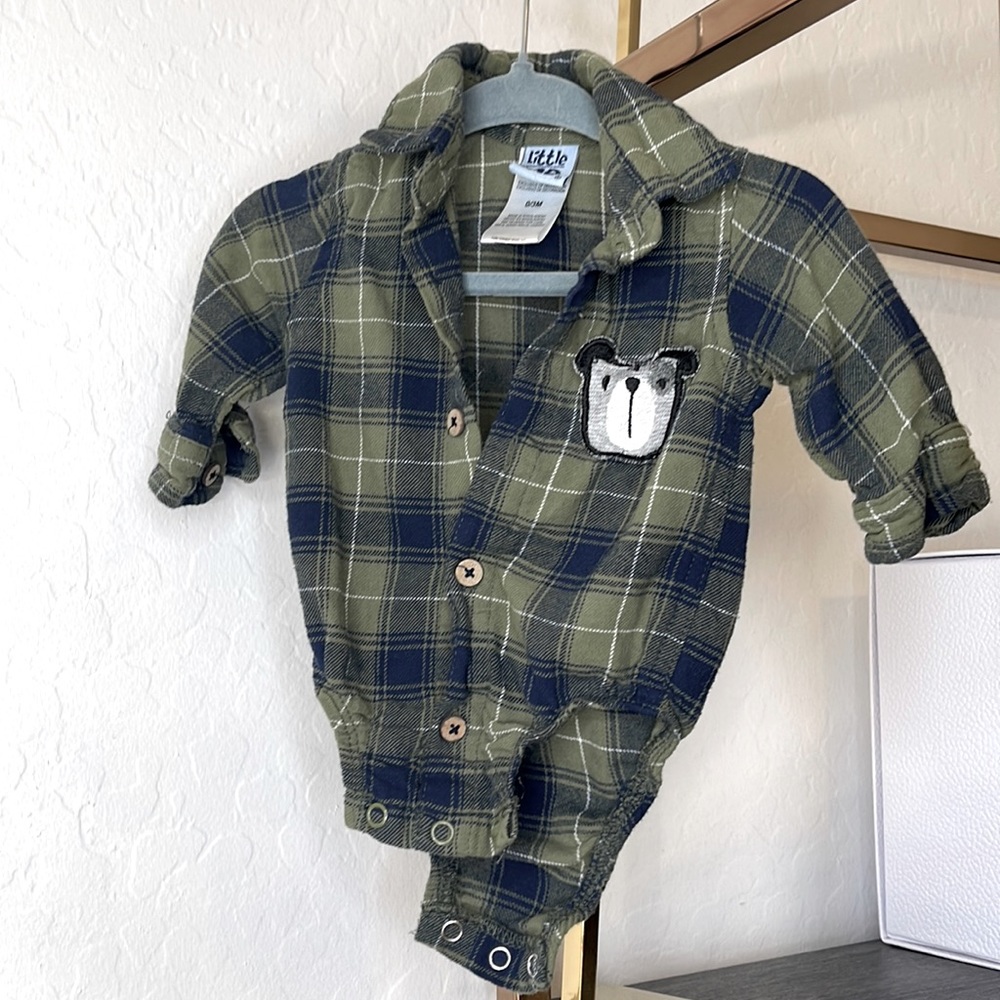 Little Lad Green plaid play suit (0-3MONTHS)